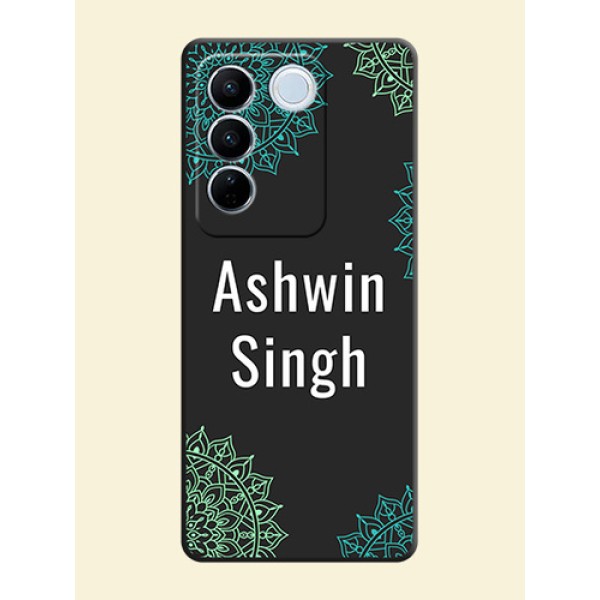 Your Name with Floral Design on Space Black Custom Soft Matte Back Cover - Vivo V27 Pro Your Name with Floral Design on Space Black Custom Soft Matte Back Cover - Vivo V27 Pro
