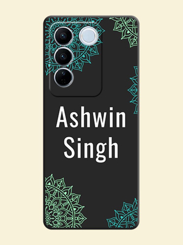 Your Name with Floral Design on Space Black Custom Soft Matte Back Cover - Vivo V27 Pro