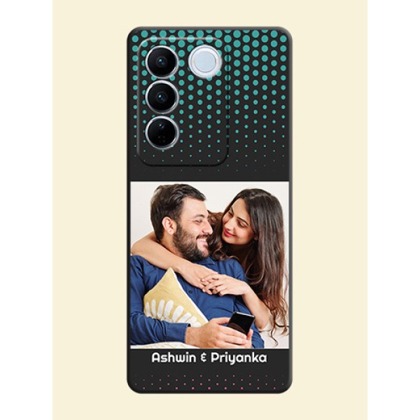 Faded Dots with Grunge Photo Frame and Text on Space Black Custom Soft Matte Phone Cases - Vivo V27 Pro Faded Dots with Grunge Photo Frame and Text on Space Black Custom Soft Matte Phone Cases - Vivo V27 Pro
