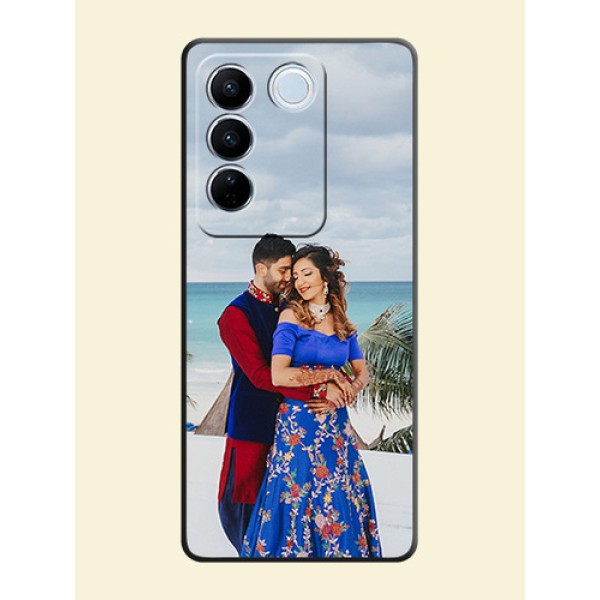 Full Single Pic Upload On Space Black Personalized Soft Matte Phone Covers -Vivo V27 Pro Full Single Pic Upload On Space Black Personalized Soft Matte Phone Covers -Vivo V27 Pro