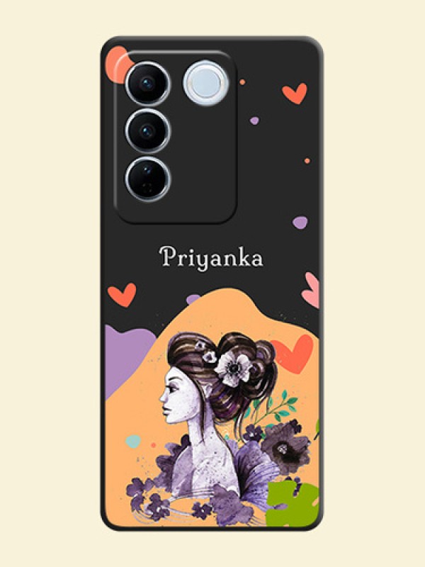 Namecase For Her With Fancy Lady Image On Space Black Personalized Soft Matte Phone Covers -Vivo V27 Pro