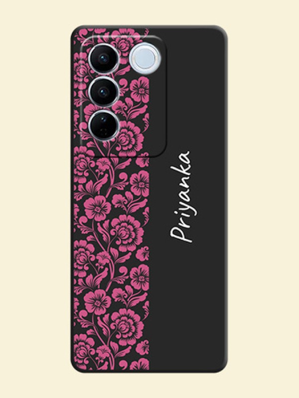 Pink Floral Pattern Design With Custom Text On Space Black Personalized Soft Matte Phone Covers -Vivo V27 Pro