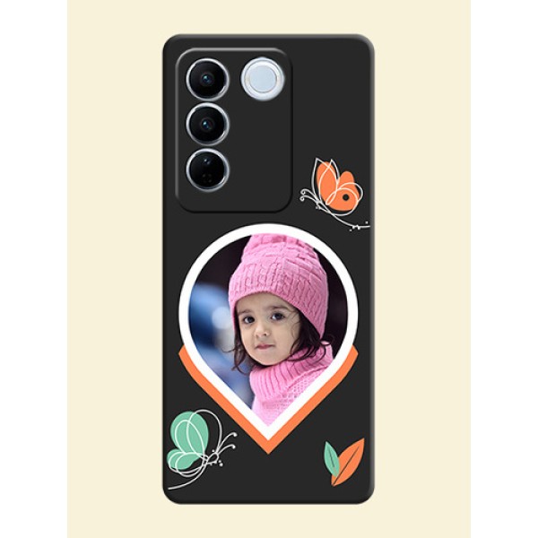 Upload Pic With Simple Butterly Design On Space Black Personalized Soft Matte Phone Covers -Vivo V27 Pro Upload Pic With Simple Butterly Design On Space Black Personalized Soft Matte Phone Covers -Vivo V27 Pro