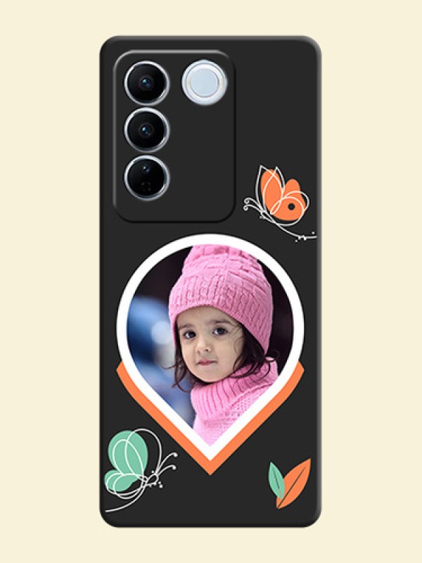 Upload Pic With Simple Butterly Design On Space Black Personalized Soft Matte Phone Covers -Vivo V27 Pro