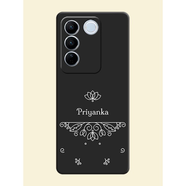 Lotus Garden Custom Text On Space Black Personalized Soft Matte Phone Covers -Vivo V27 Pro Lotus Garden Custom Text On Space Black Personalized Soft Matte Phone Covers -Vivo V27 Pro