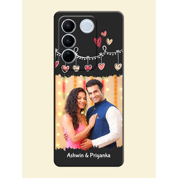 Pink Love Hangings with Name on Space Black Custom Soft Matte Phone Cases - Vivo V27 Pink Love Hangings with Name on Space Black Custom Soft Matte Phone Cases - Vivo V27