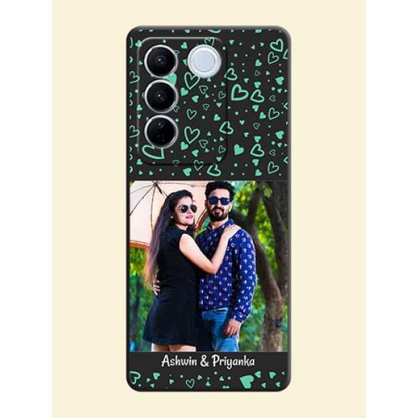 Sea Green Indefinite Love Pattern on Photo on Space Black Soft Matte Mobile Cover - Vivo V27 Sea Green Indefinite Love Pattern on Photo on Space Black Soft Matte Mobile Cover - Vivo V27