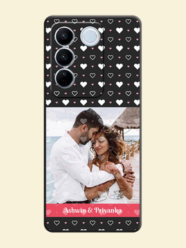 White Color Love Symbols with Text Design on Photo on Space Black Soft Matte Phone Cover - Vivo V27
