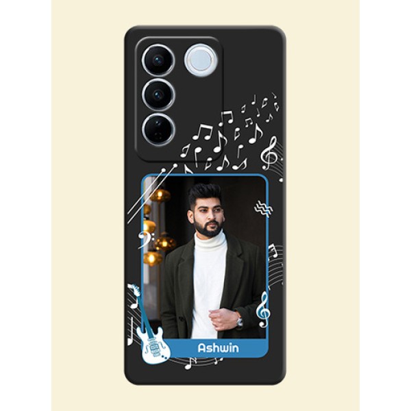 Musical Theme Design with Text on Photo on Space Black Soft Matte Mobile Case - Vivo V27 Musical Theme Design with Text on Photo on Space Black Soft Matte Mobile Case - Vivo V27
