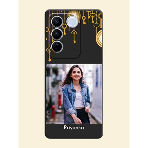 Decorative Design with Text on Space Black Custom Soft Matte Back Cover - Vivo V27 Decorative Design with Text on Space Black Custom Soft Matte Back Cover - Vivo V27