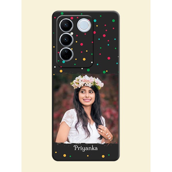 Multicolor Dotted Pattern with Text on Space Black Custom Soft Matte Phone Back Cover - Vivo V27 Multicolor Dotted Pattern with Text on Space Black Custom Soft Matte Phone Back Cover - Vivo V27