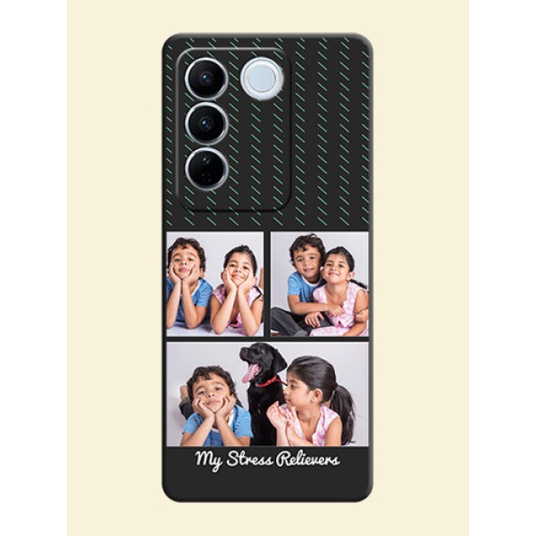 Cross Dotted Pattern with 2 Image Holder on Personalised Space Black Soft Matte Cases - Vivo V27 Cross Dotted Pattern with 2 Image Holder on Personalised Space Black Soft Matte Cases - Vivo V27