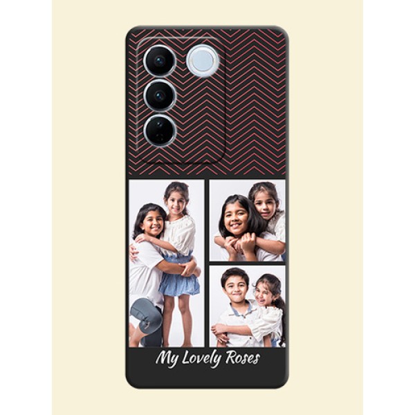 Wave Pattern with 3 Image Holder on Space Black Custom Soft Matte Back Cover - Vivo V27 Wave Pattern with 3 Image Holder on Space Black Custom Soft Matte Back Cover - Vivo V27
