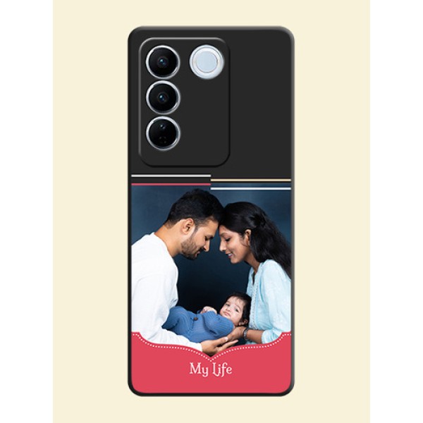 Classic Plain Design with Name on Photo on Space Black Soft Matte Phone Cover - Vivo V27 Classic Plain Design with Name on Photo on Space Black Soft Matte Phone Cover - Vivo V27