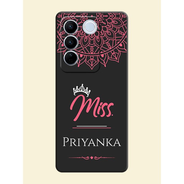 Mrs Name with Floral Design on Space Black Personalized Soft Matte Phone Covers - Vivo V27 Mrs Name with Floral Design on Space Black Personalized Soft Matte Phone Covers - Vivo V27