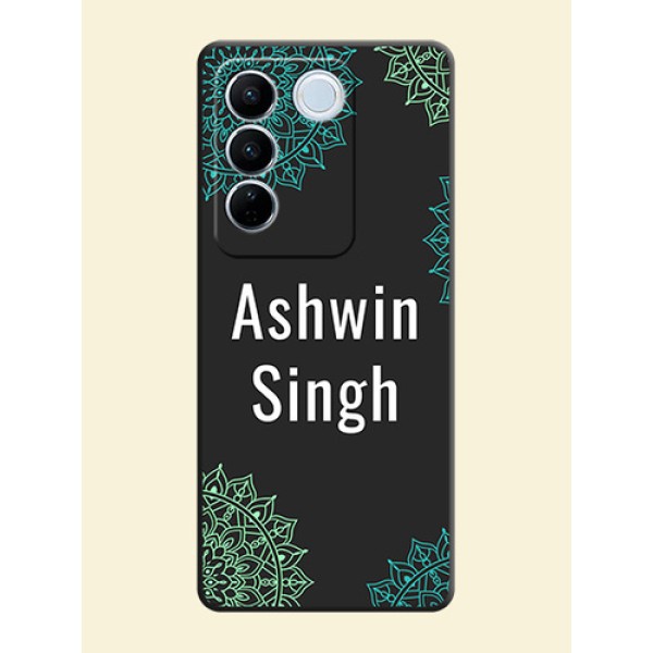 Your Name with Floral Design on Space Black Custom Soft Matte Back Cover - Vivo V27 Your Name with Floral Design on Space Black Custom Soft Matte Back Cover - Vivo V27