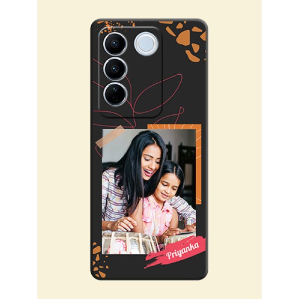 Orange Photo Frame on Space Black Custom Soft Matte Phone Back Cover - Vivo V27 Orange Photo Frame on Space Black Custom Soft Matte Phone Back Cover - Vivo V27