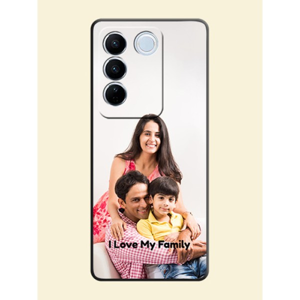 Full Single Pic Upload With Text On Space Black Personalized Soft Matte Phone Covers -Vivo V27 Full Single Pic Upload With Text On Space Black Personalized Soft Matte Phone Covers -Vivo V27