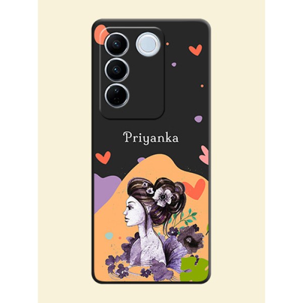 Namecase For Her With Fancy Lady Image On Space Black Personalized Soft Matte Phone Covers -Vivo V27