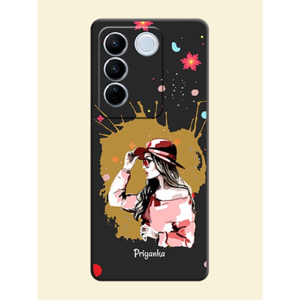 Mordern Lady With Color Splash Background With Custom Text On Space Black Personalized Soft Matte Phone Covers -Vivo V27