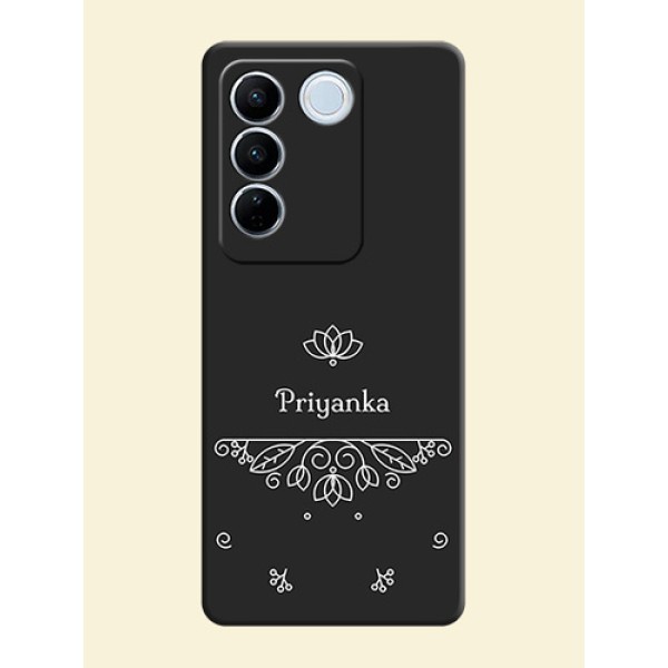 Lotus Garden Custom Text On Space Black Personalized Soft Matte Phone Covers -Vivo V27 Lotus Garden Custom Text On Space Black Personalized Soft Matte Phone Covers -Vivo V27