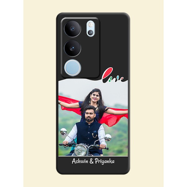 Fall in Love Pattern with Picture on Photo On Space Black Custom Soft Matte Mobile Back Cover - Vivo V29 5G Fall in Love Pattern with Picture on Photo On Space Black Custom Soft Matte Mobile Back Cover - Vivo V29 5G