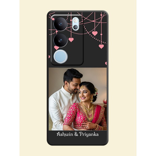 Pink Love Hangings with Text On Space Black Custom Soft Matte Mobile Back Cover - Vivo V29 5G Pink Love Hangings with Text On Space Black Custom Soft Matte Mobile Back Cover - Vivo V29 5G