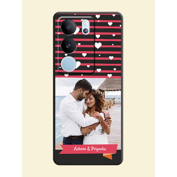 White Color Love Symbols with Pink Lines Pattern On Space Black Custom Soft Matte Mobile Back Cover - Vivo V29 5G