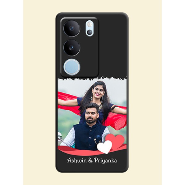 Pin Color Love Shaped Ribbon Design with Text On Space Black Custom Soft Matte Mobile Back Cover - Vivo V29 5G