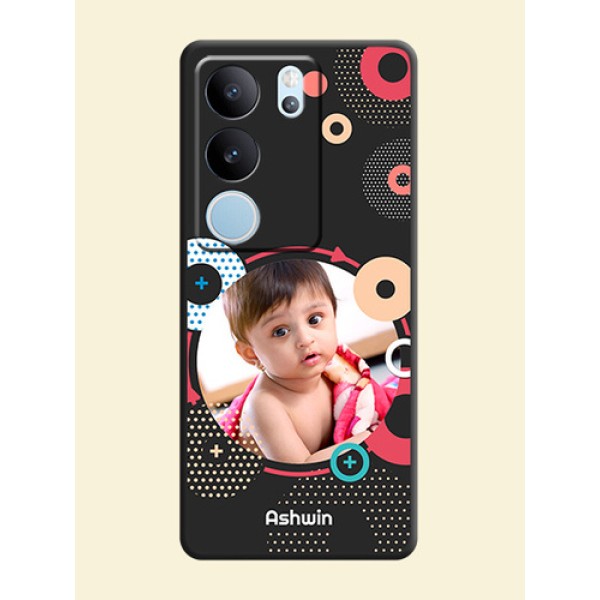 Multicoloured Round Image On Space Black Custom Soft Matte Mobile Back Cover - Vivo V29 5G Multicoloured Round Image On Space Black Custom Soft Matte Mobile Back Cover - Vivo V29 5G