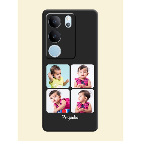Floral Art with 6 Image Holder on Photo On Space Black Custom Soft Matte Mobile Back Cover - Vivo V29 5G Floral Art with 6 Image Holder on Photo On Space Black Custom Soft Matte Mobile Back Cover - Vivo V29 5G