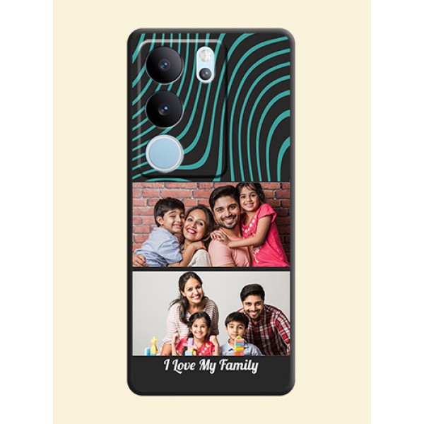 Wave Pattern with 2 Image Holder On Space Black Custom Soft Matte Mobile Back Cover - Vivo V29 5G Wave Pattern with 2 Image Holder On Space Black Custom Soft Matte Mobile Back Cover - Vivo V29 5G
