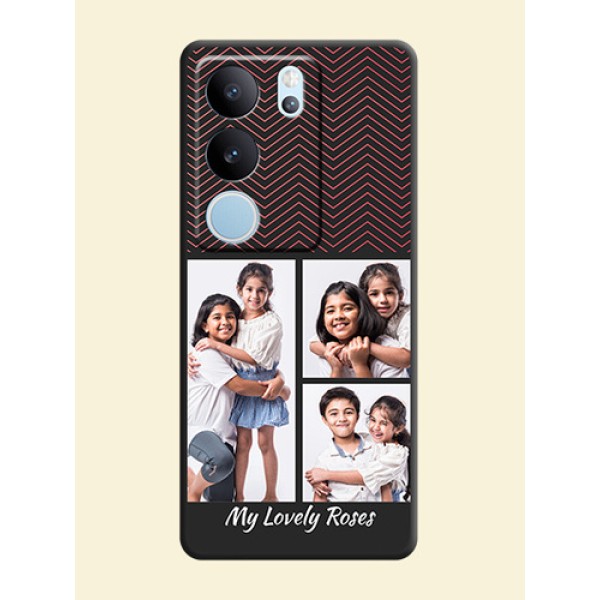 Wave Pattern with 3 Image Holder On Space Black Custom Soft Matte Mobile Back Cover - Vivo V29 5G Wave Pattern with 3 Image Holder On Space Black Custom Soft Matte Mobile Back Cover - Vivo V29 5G