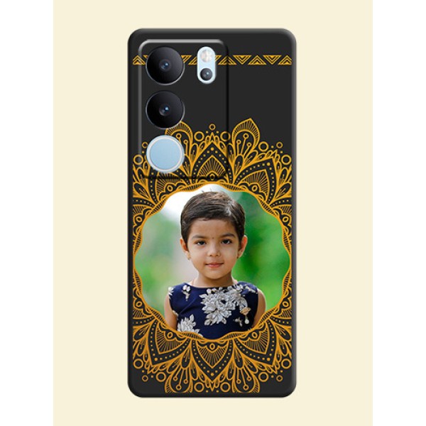 Round Image with Floral Design On Space Black Custom Soft Matte Mobile Back Cover - Vivo V29 5G Round Image with Floral Design On Space Black Custom Soft Matte Mobile Back Cover - Vivo V29 5G