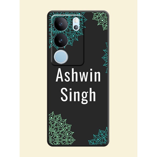Your Name with Floral Design On Space Black Custom Soft Matte Mobile Back Cover - Vivo V29 5G Your Name with Floral Design On Space Black Custom Soft Matte Mobile Back Cover - Vivo V29 5G