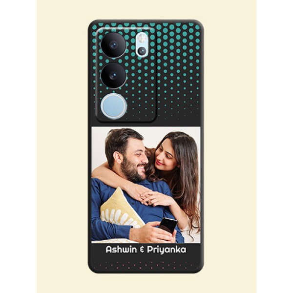 Faded Dots with Grunge Photo Frame and Text On Space Black Custom Soft Matte Mobile Back Cover - Vivo V29 5G Faded Dots with Grunge Photo Frame and Text On Space Black Custom Soft Matte Mobile Back Cover - Vivo V29 5G