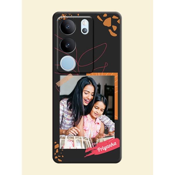 Orange Photo Frame On Space Black Custom Soft Matte Mobile Back Cover - Vivo V29 5G Orange Photo Frame On Space Black Custom Soft Matte Mobile Back Cover - Vivo V29 5G