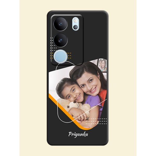 Yellow Triangle on Photo On Space Black Custom Soft Matte Mobile Back Cover - Vivo V29 5G Yellow Triangle on Photo On Space Black Custom Soft Matte Mobile Back Cover - Vivo V29 5G