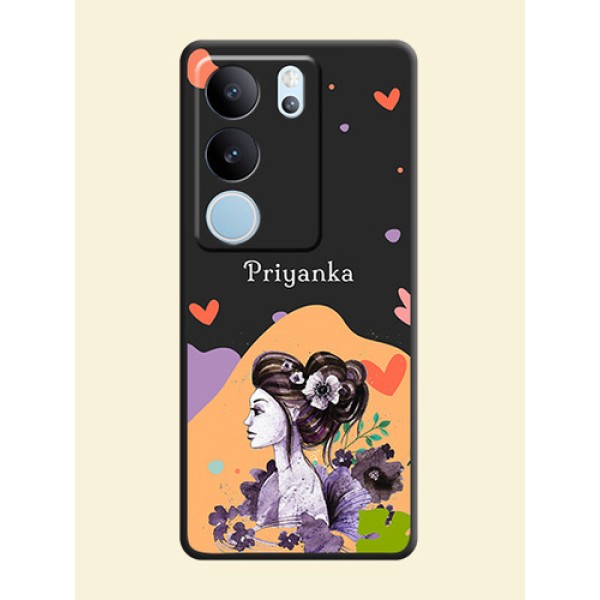Namecase For Her With Fancy Lady Image On Space Black Custom Soft Matte Mobile Back Cover - Vivo V29 5G Namecase For Her With Fancy Lady Image On Space Black Custom Soft Matte Mobile Back Cover - Vivo V29 5G