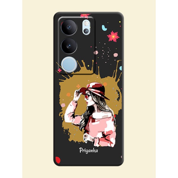 Mordern Lady With Color Splash Background With Custom Text On Space Black Custom Soft Matte Mobile Back Cover - Vivo V29 5G