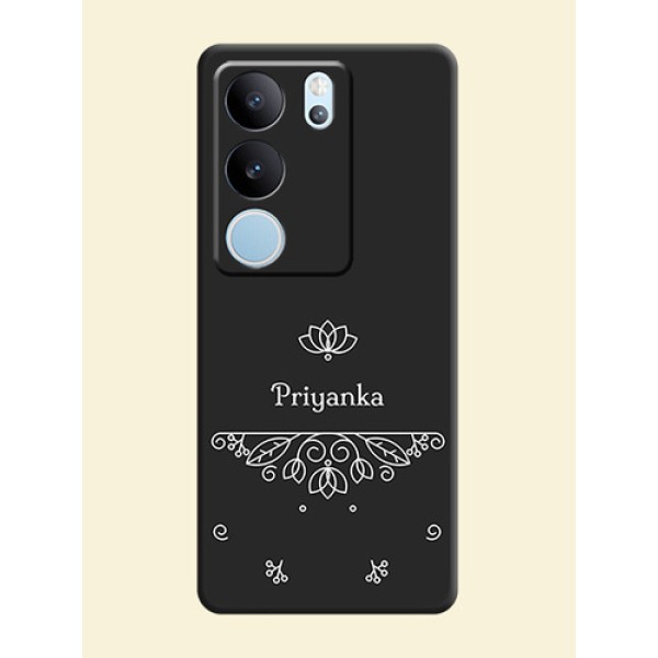 Lotus Garden Custom Text On Space Black Custom Soft Matte Mobile Back Cover - Vivo V29 5G Lotus Garden Custom Text On Space Black Custom Soft Matte Mobile Back Cover - Vivo V29 5G