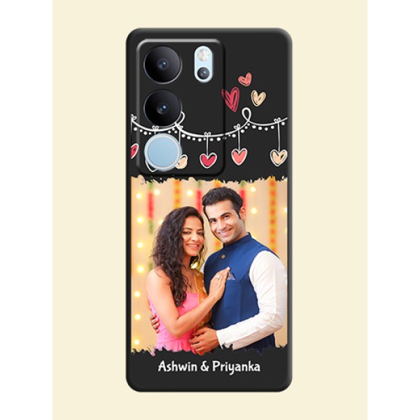 Pink Love Hangings with Name On Space Black Custom Soft Matte Mobile Back Cover - Vivo V29 Pro 5G Pink Love Hangings with Name On Space Black Custom Soft Matte Mobile Back Cover - Vivo V29 Pro 5G