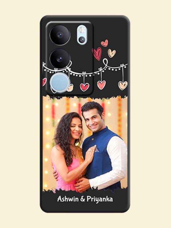 Pink Love Hangings with Name On Space Black Custom Soft Matte Mobile Back Cover - Vivo V29 Pro 5G