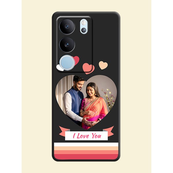 Love Shaped Photo with Colorful Stripes On Space Black Custom Soft Matte Mobile Back Cover - Vivo V29 Pro 5G Love Shaped Photo with Colorful Stripes On Space Black Custom Soft Matte Mobile Back Cover - Vivo V29 Pro 5G