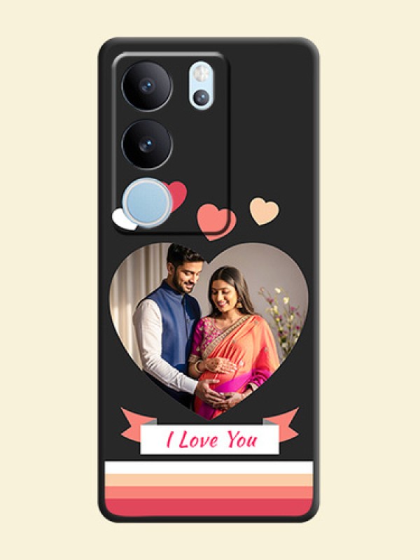 Love Shaped Photo with Colorful Stripes On Space Black Custom Soft Matte Mobile Back Cover - Vivo V29 Pro 5G