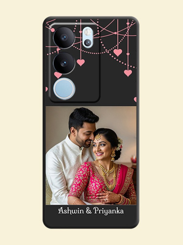 Pink Love Hangings with Text On Space Black Custom Soft Matte Mobile Back Cover - Vivo V29 Pro 5G