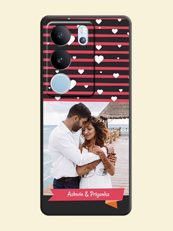 White Color Love Symbols with Pink Lines Pattern On Space Black Custom Soft Matte Mobile Back Cover - Vivo V29 Pro 5G