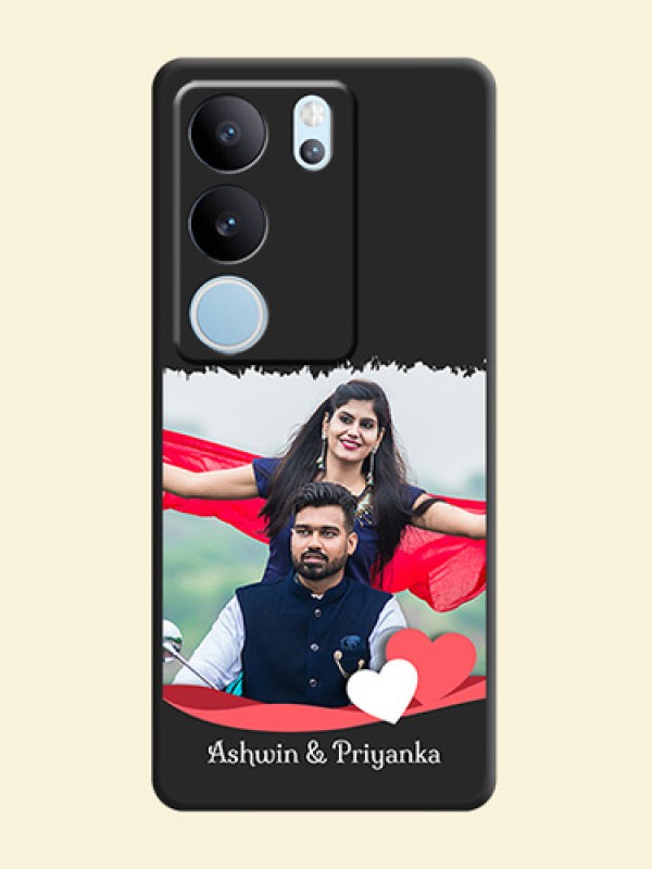 Pin Color Love Shaped Ribbon Design with Text On Space Black Custom Soft Matte Mobile Back Cover - Vivo V29 Pro 5G