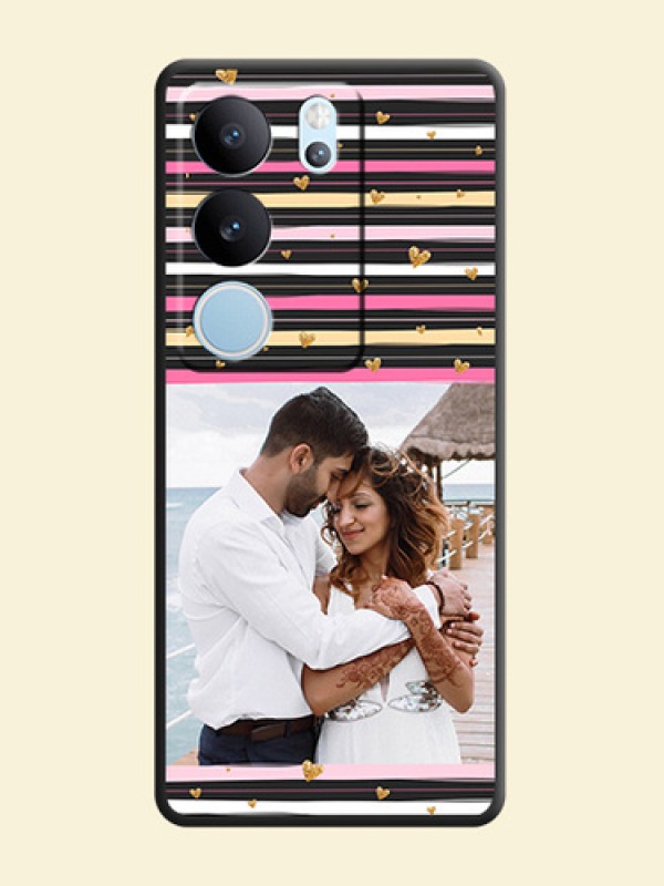 Multicolor Lines and Golden Love Symbols Design on Photo On Space Black Custom Soft Matte Mobile Back Cover - Vivo V29 Pro 5G