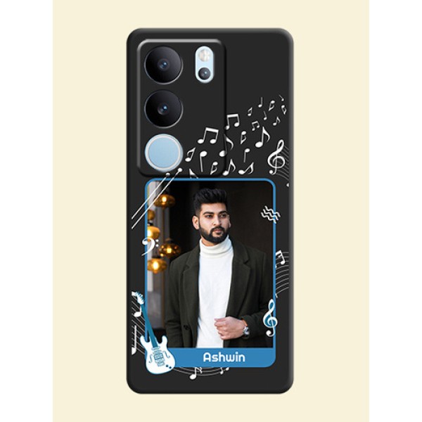 Musical Theme Design with Text on Photo On Space Black Custom Soft Matte Mobile Back Cover - Vivo V29 Pro 5G